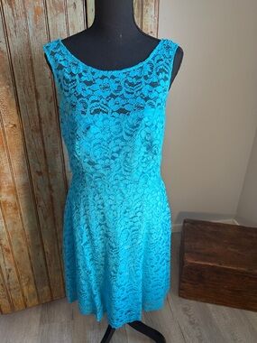 David's Bridal Turquoise Lace A-Line Dress